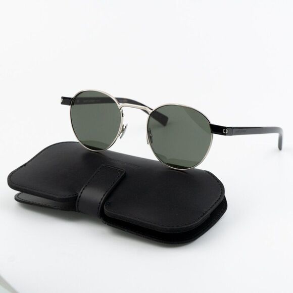 NEW Saint Laurent SL707 001 Silver Havana Grey Oval Unisex Sunglasses - Picture 2 of 12